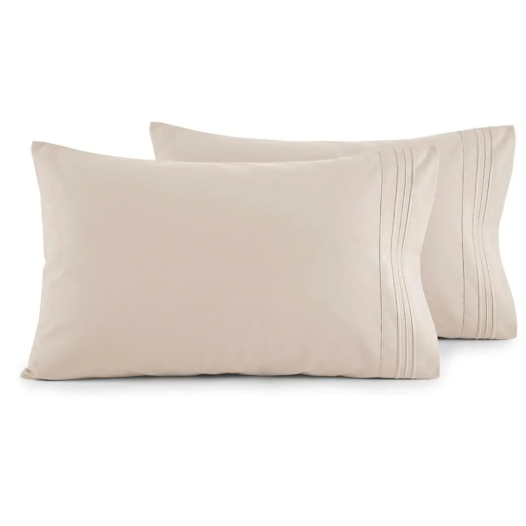 Elegant Comfort 2-Pack 3-Line Embroidered Set of 2 Pillowcases - Wrinkle-Free Microfiber for Hot Sleepers, Cool and Crisp with Smooth Weave
