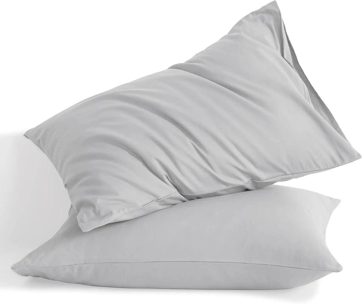 Plain 100% Cotton Pillowcase Set - 2-Piece, 400 Thread Count, Hotel Luxury, Soft & Breathable Flat Weave Pillowcases for Night Sleep Comfort, Set Of 2