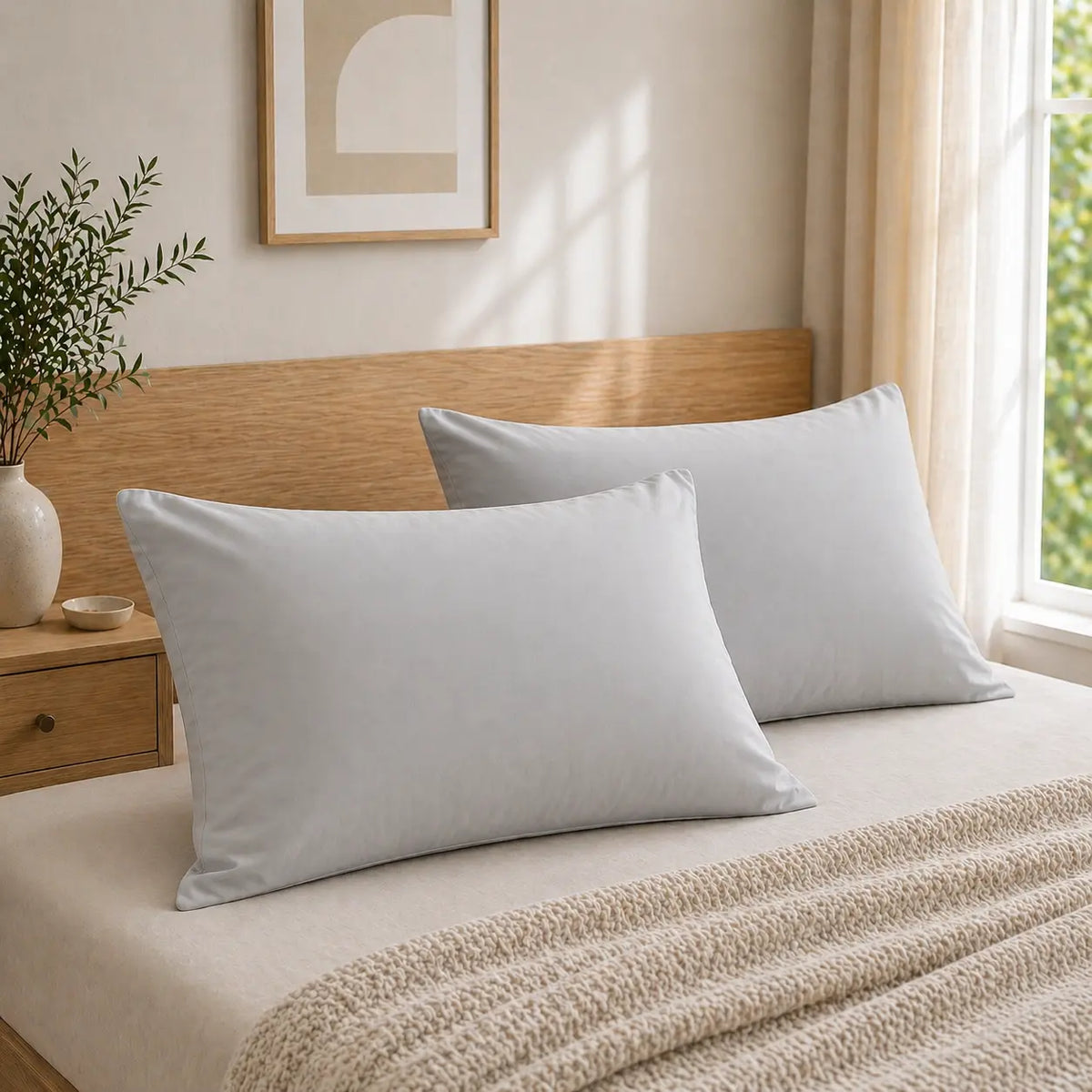 HTA 2-Pack Microfibre Pillowcases - Stain-Resistant, Durable, Ultra-Soft Envelope Closure Pillow Covers, Machine Washable for Restful Sleep