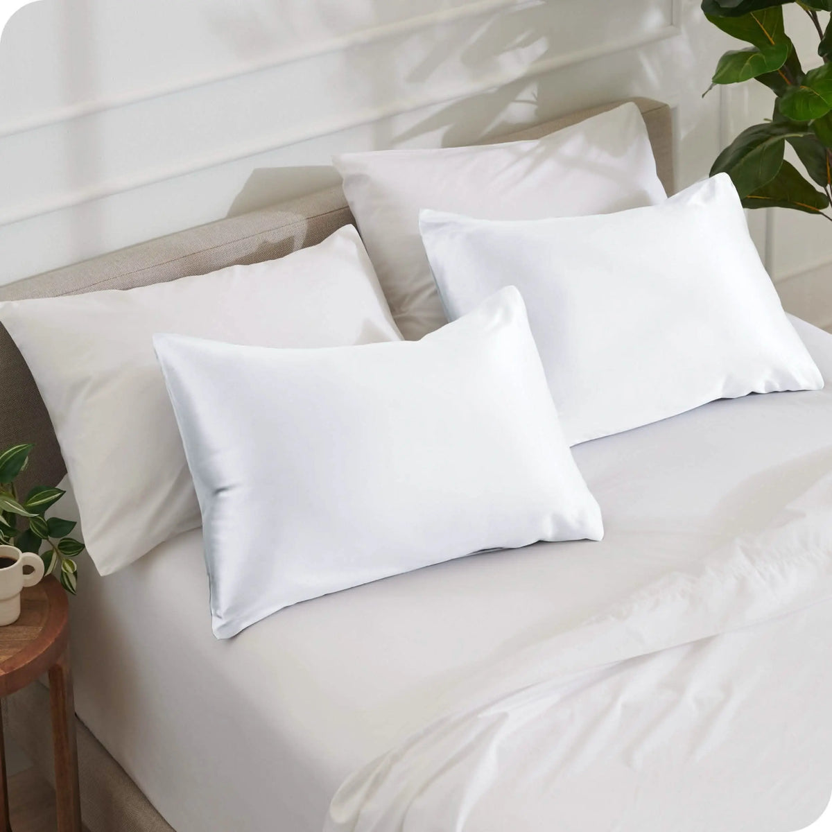 Bare Home Hair-Safe Polyester Satin Pillowcase Set with Envelope Closure, Envelope Closure Secures Fit, Polyester Satin Bedding Accessory