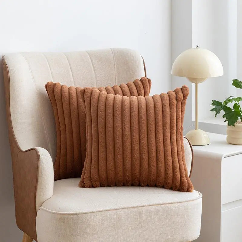 Solid-Color Faux Fur Throw Pillow Covers, 2 Count, Cozy Soft Decorative Cushion Covers without Filler for Home Living Room Sofa