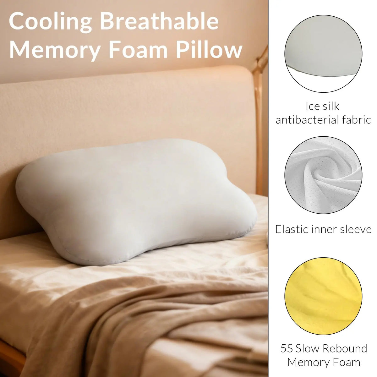Garvee Cervical Neck Pillow for Neck and Shoulder Pain Relief with Cooling Ergonomic Memory Foam and Orthopedic Support Cushion Designed for Side, Back, and Stomach Sleepers in Grey Color