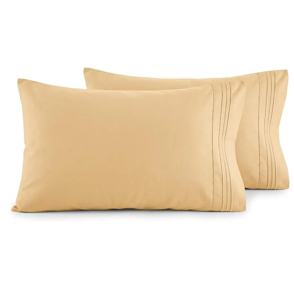 Elegant Comfort 2-Pack 3-Line Embroidered Set of 2 Pillowcases - Wrinkle-Free Microfiber for Hot Sleepers, Cool and Crisp with Smooth Weave
