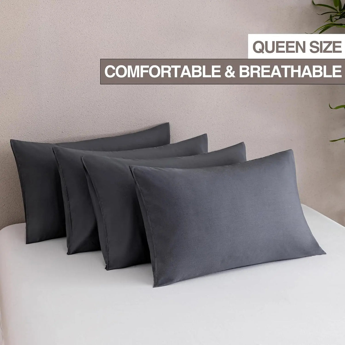 Dark Grey Pillow Cases Set of 4  Size, Envelope Design | Super Soft, Smooth, Breathable Dark Gray Pillow Cases -Microfiber, Machine Washable Lightweight (20X30 Inches (4 ))