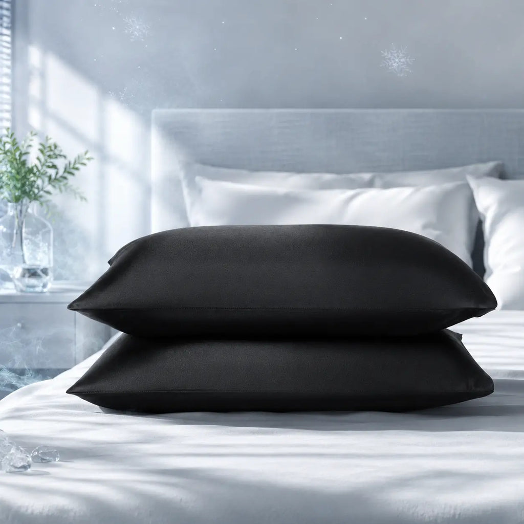 Luxury Twisted Ice Silk Bedding Pillowcases 2-Pack - Flat Woven, Watercolor Print, Silky Smooth Cool Touch, Durable Stitching, Envelope Closure, Queen/King Sizes Options