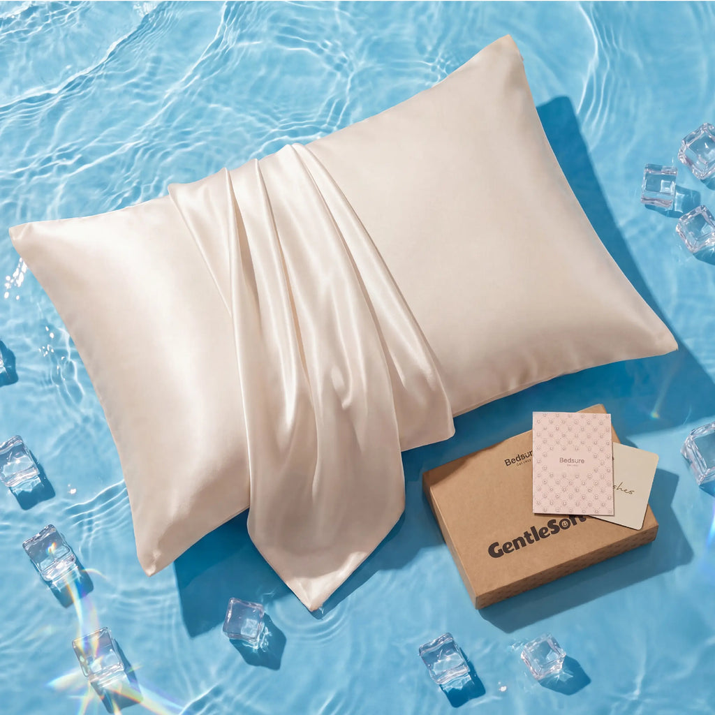 Bedsure 2-Pack Cooling Silk-Like Pillowcase Set - Ceramide Infused, Cool Touch Fabric, Hyaluronic Acid for Skin, Frizz Control, Wrinkle Resistant, Breathable, Hidden Zipper, Nylon-Spandex, Hydrate as You Rest, Premium Gift for Her, Elegant Boxed