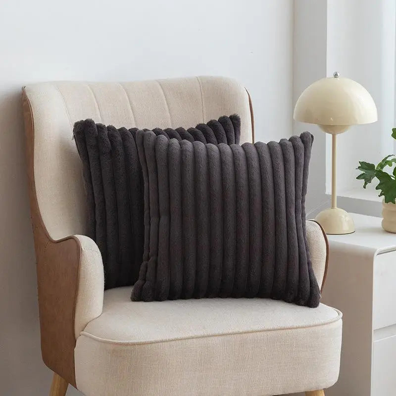 Solid-Color Faux Fur Throw Pillow Covers, 2 Count, Cozy Soft Decorative Cushion Covers without Filler for Home Living Room Sofa