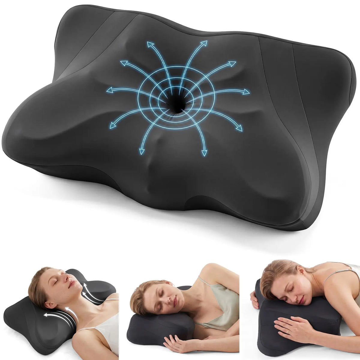 Sweetcrispy Contoured Memory Foam Neck Rest Cushion - Butterfly Shape, Hollow Center, Orthopedic Ergonomic Sleeping Aid for Side & Back Sleepers, Cooling Breathable Pillowcase, Posture Support, Shoulder Pain Relief