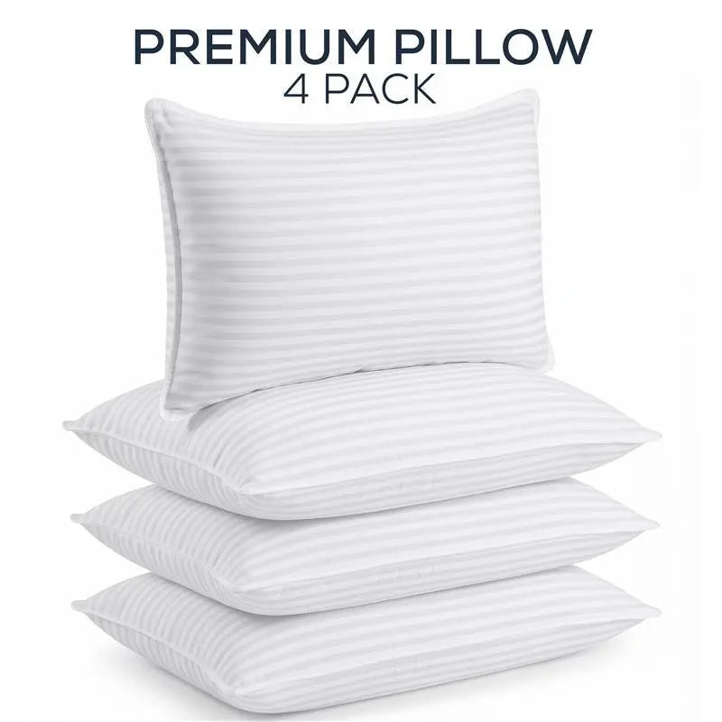 Utopia Bedding Queen Sleep Cushion - 4-Piece Premium Hotel-Quality Cooling White Striped Contoured Set for Back Sleepers, Bed Accessories