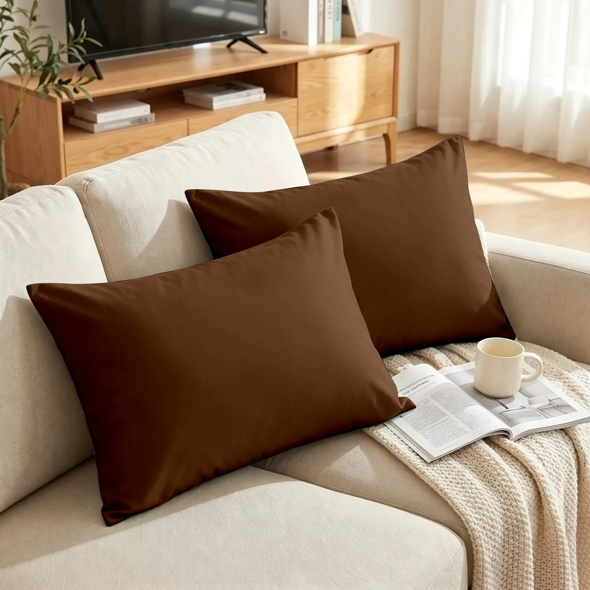 FLXXIE Brushed Fiber Pillowcases, 2-Piece Multi-Size Set - Premium Smooth Texture, Durable, Cozy, Breathable, Wrinkle-Resistant, Envelope Closure Bedding, Machine Washable, Solid Colors, California King for Restful Sleep at Home