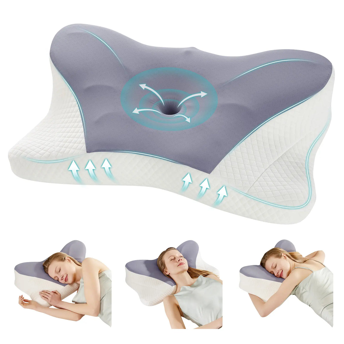 Sweetcrispy Contoured Memory Foam Neck Rest Cushion - Butterfly Shape, Hollow Center, Orthopedic Ergonomic Sleeping Aid for Side & Back Sleepers, Cooling Breathable Pillowcase, Posture Support, Shoulder Pain Relief