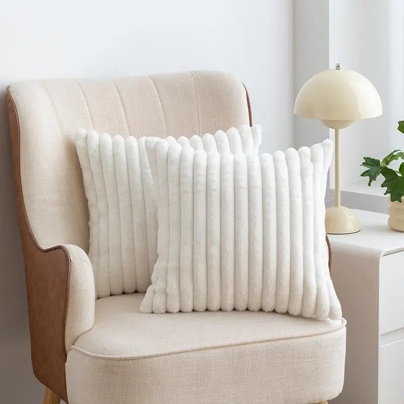 Solid-Color Faux Fur Throw Pillow Covers, 2 Count, Cozy Soft Decorative Cushion Covers without Filler for Home Living Room Sofa
