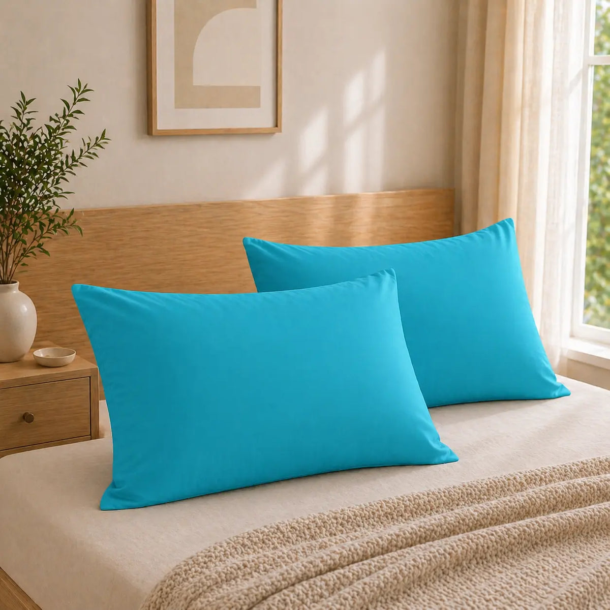 HTA 2-Pack Microfibre Pillowcases - Stain-Resistant, Durable, Ultra-Soft Envelope Closure Pillow Covers, Machine Washable for Restful Sleep