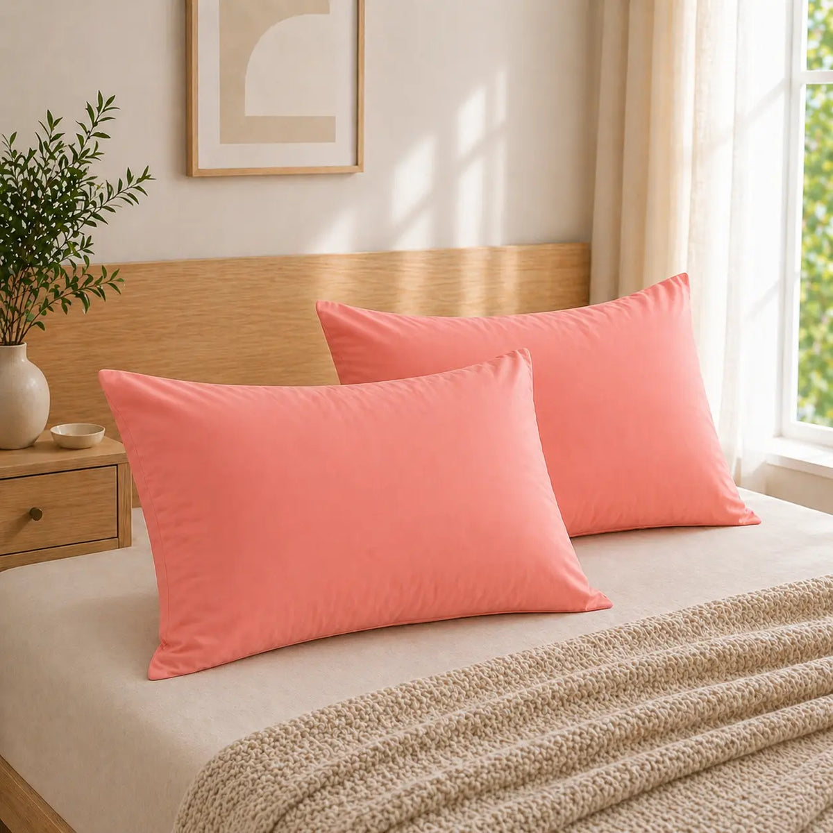 HTA 2-Pack Microfibre Pillowcases - Stain-Resistant, Durable, Ultra-Soft Envelope Closure Pillow Covers, Machine Washable for Restful Sleep