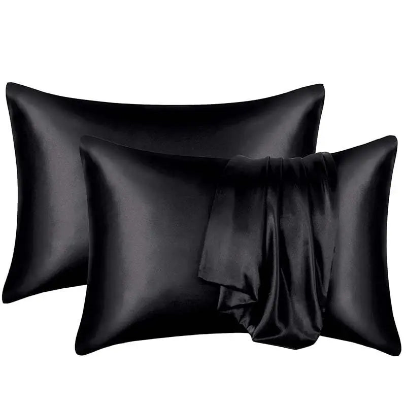 Satin Queen Size Pillowcase Set (2-Piece, 20x30 in) - Black, Envelope Closure, Machine Washable, Beauty Products, Bed Accessories, Cooling Bedding, Silky Sheets, Home Favorites