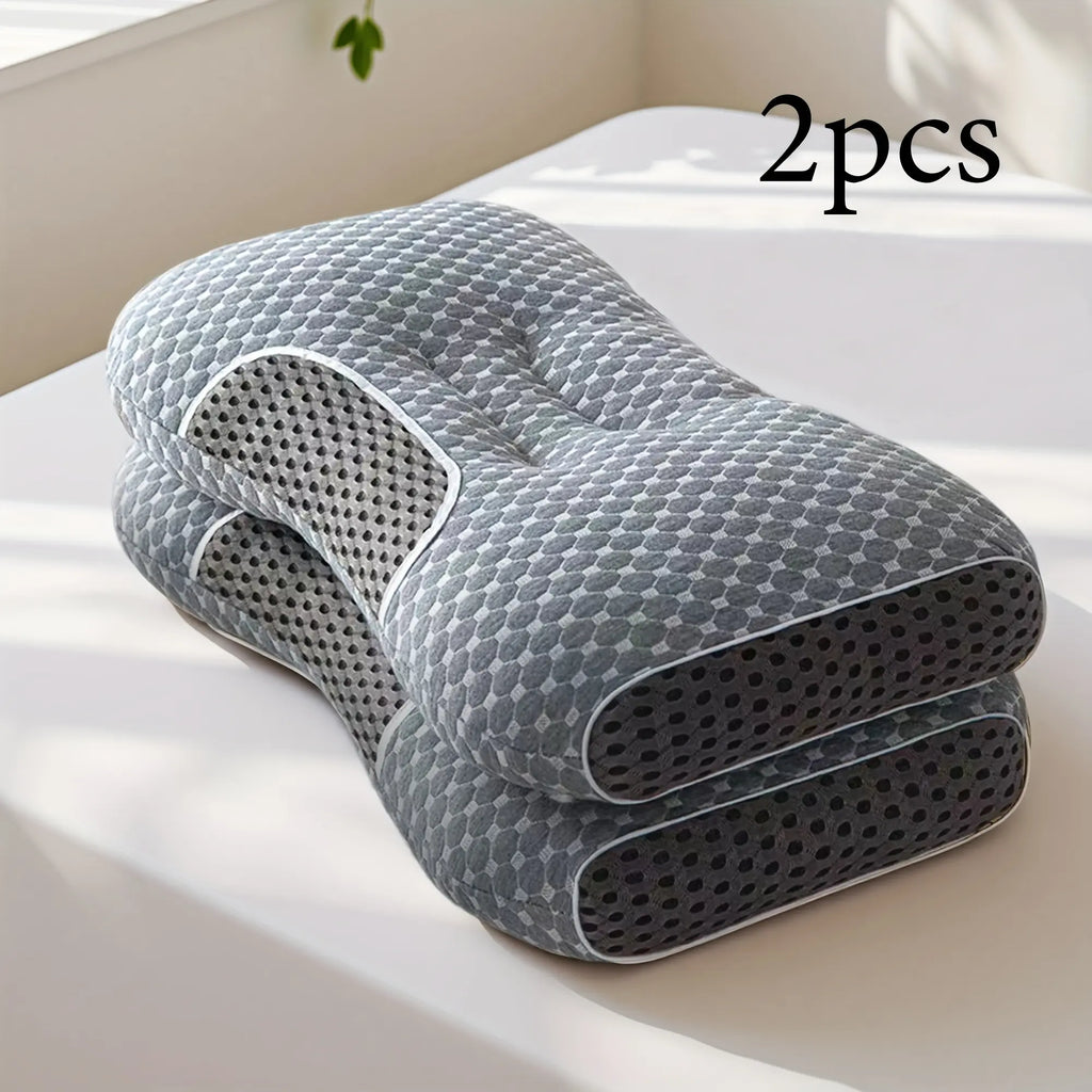 2PCS Ergonomic Contour Neck Support Pillows, Adjustable Massage Cervical Pillow Set with Removable Breathable Cover for Side, Back & Stomach Sleepers