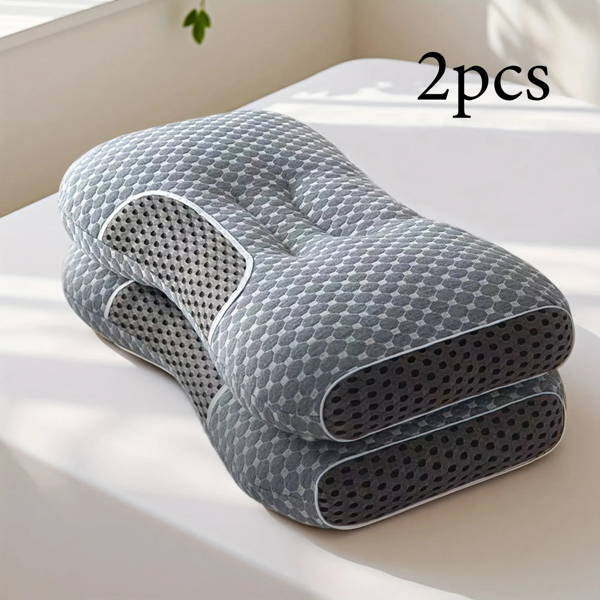 2PCS Ergonomic Contour Neck Support Pillows, Adjustable Massage Cervical Pillow Set with Removable Breathable Cover for Side, Back & Stomach Sleepers