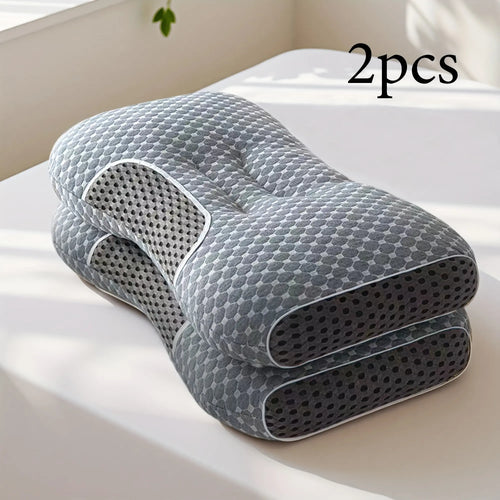 2PCS Ergonomic Contour Neck Support Pillows, Adjustable Massage Cervical Pillow Set with Removable Breathable Cover for Side, Back & Stomach Sleepers