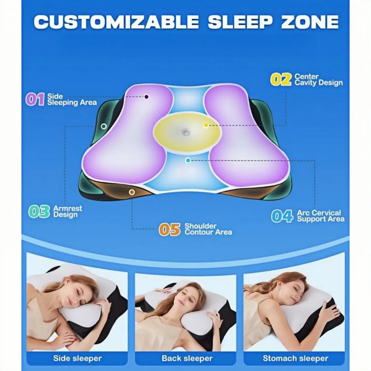 SUPA MODERN Ergonomic Cooling Cervical Memory Foam Neck Support Pillow, Hollow Design 1 Count Comfortable Contour Pillow, Dual Height Support Adjustable Bed Pillow for Sleeping, almohada, Bedroom Decorations