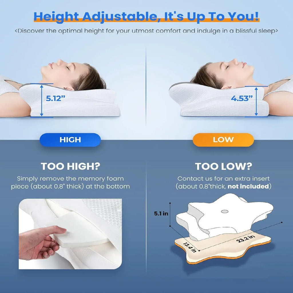 Ultra Pain Relief Cooling Pillow for Neck Support, Adjustable Cervical Pillow Cozy Sleeping, Odorless Ergonomic Contour Memory Foam Pillows, Orthopedic Bed Pillow for Side Back Stomach Sleeper