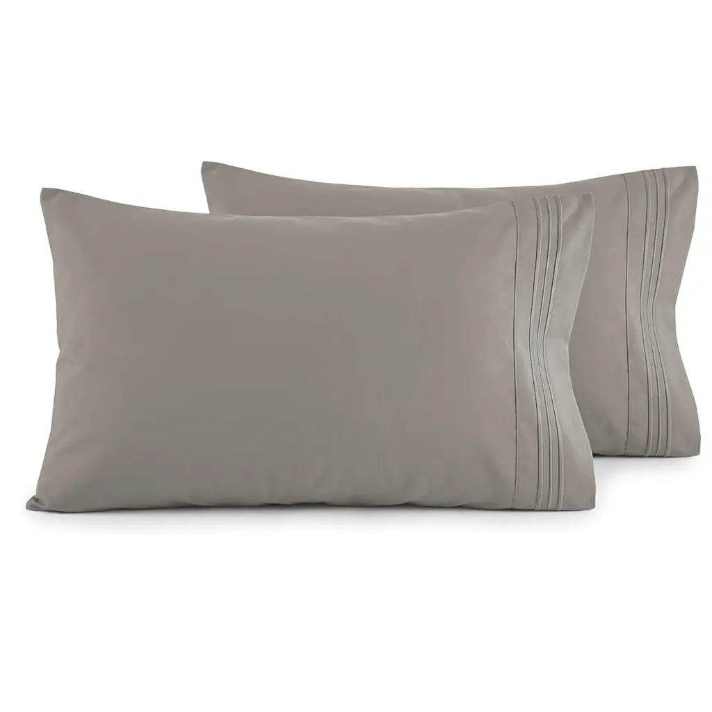 Elegant Comfort 2-Pack 3-Line Embroidered Set of 2 Pillowcases - Wrinkle-Free Microfiber for Hot Sleepers, Cool and Crisp with Smooth Weave