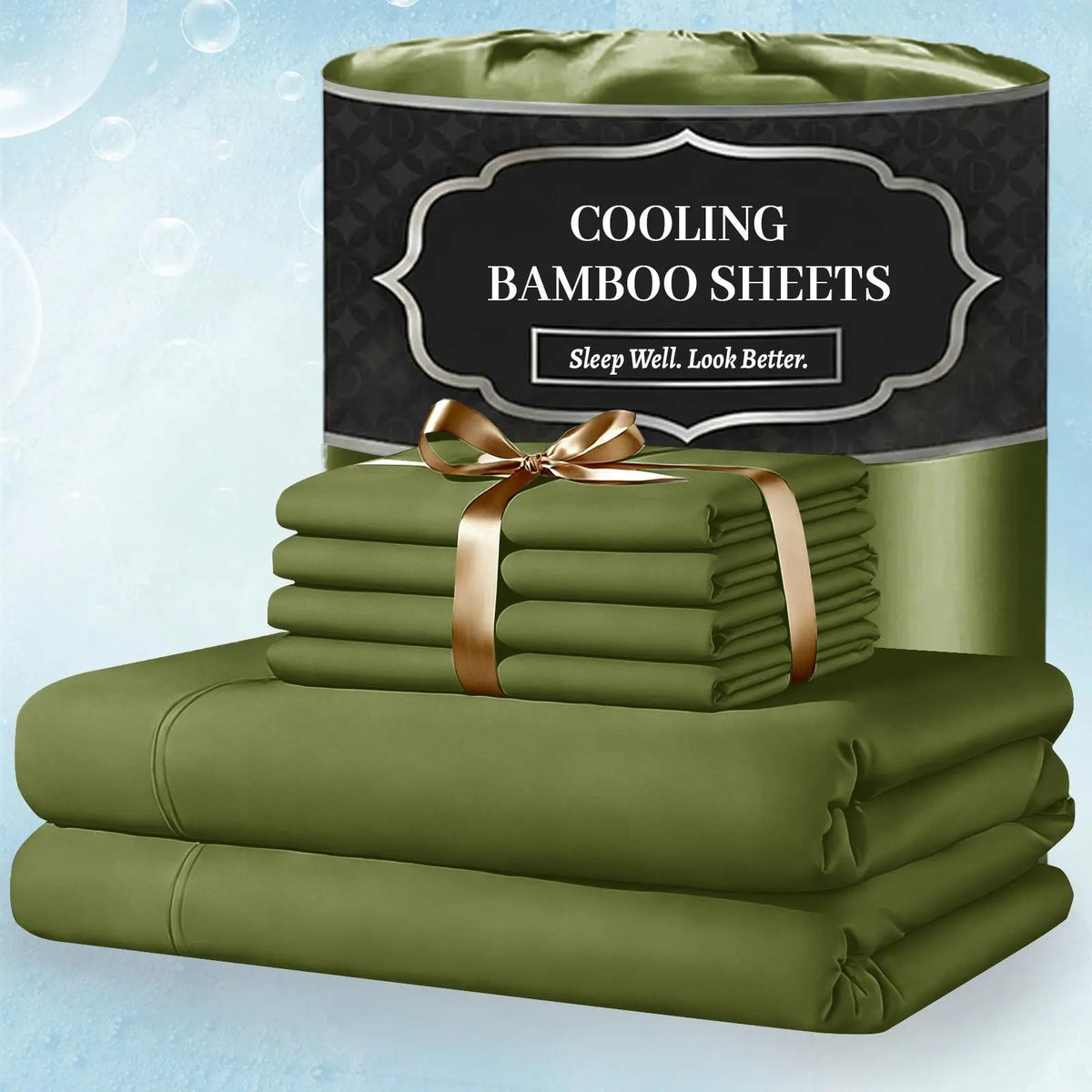 Jollyvogue Extra Deep Pocket Bamboo Sheets - 6 Pcs Breathable &Cooling for Hot Sleepers , Hotel Luxury Fitted Soft Wrinkle-Free For Extra Deep Mattresses, Room Decor, Twin/Full/Queen/King Size Pillowcase Sets