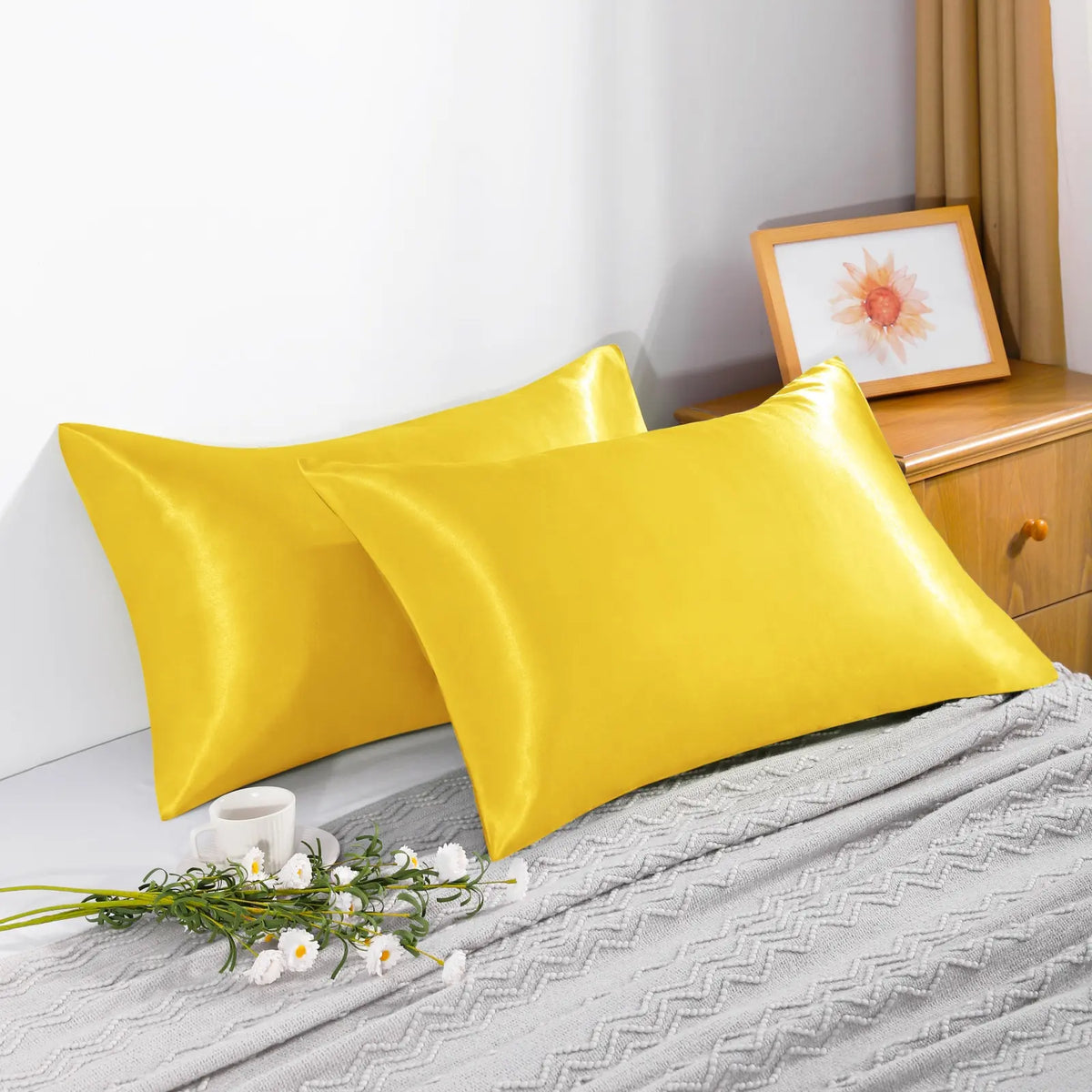 2 Silk Pillowcases - Solid Color, 51 x 102 cm & Multiple Sizes Available, Wrinkle Resistant, Fade Resistant, Durable, Glossy, Breathable, Cooling Bedding, Temperature-Regulating, Soft Comfortable Silk Fabric Pillowcases